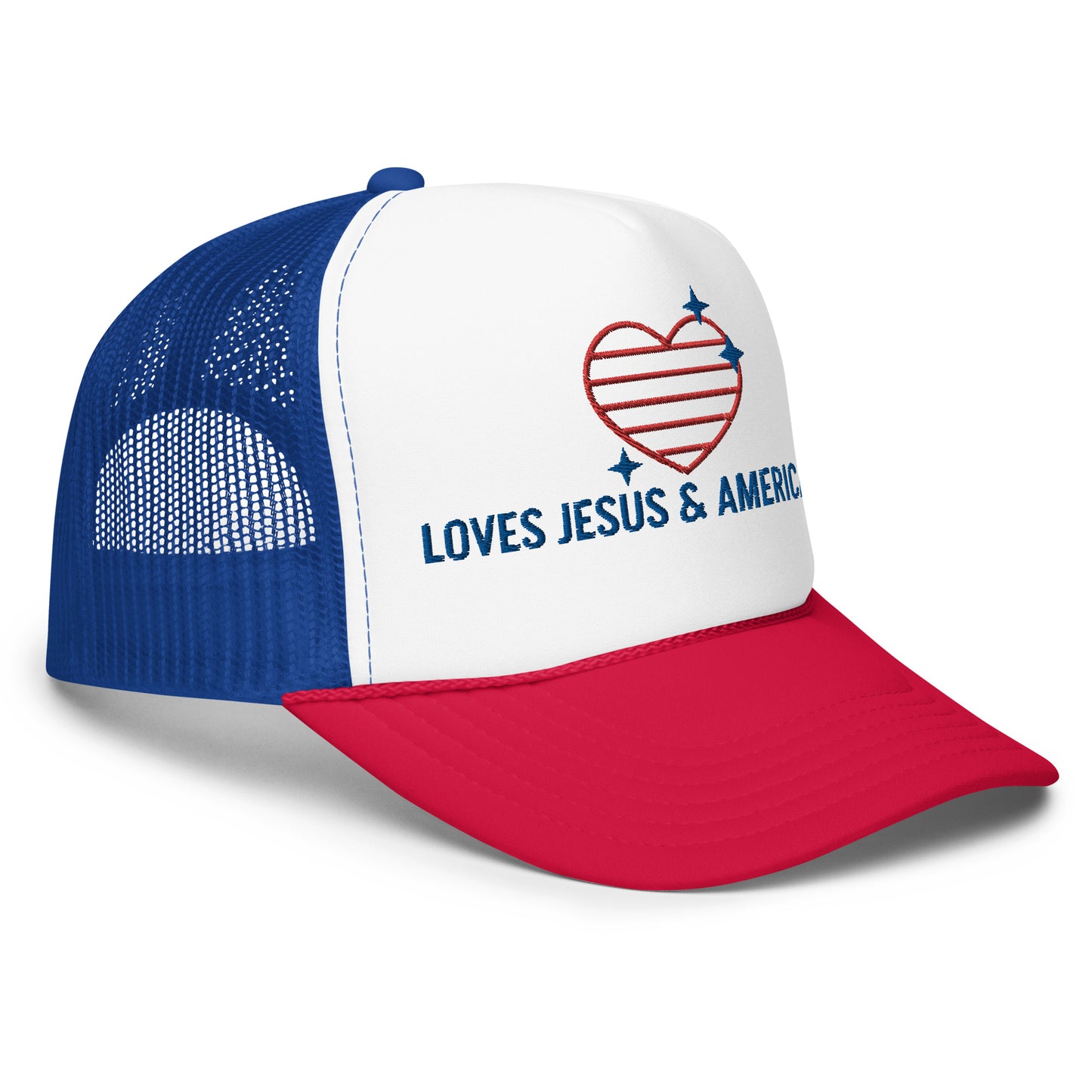 "Loves Jesus and America Too" Foam trucker hat