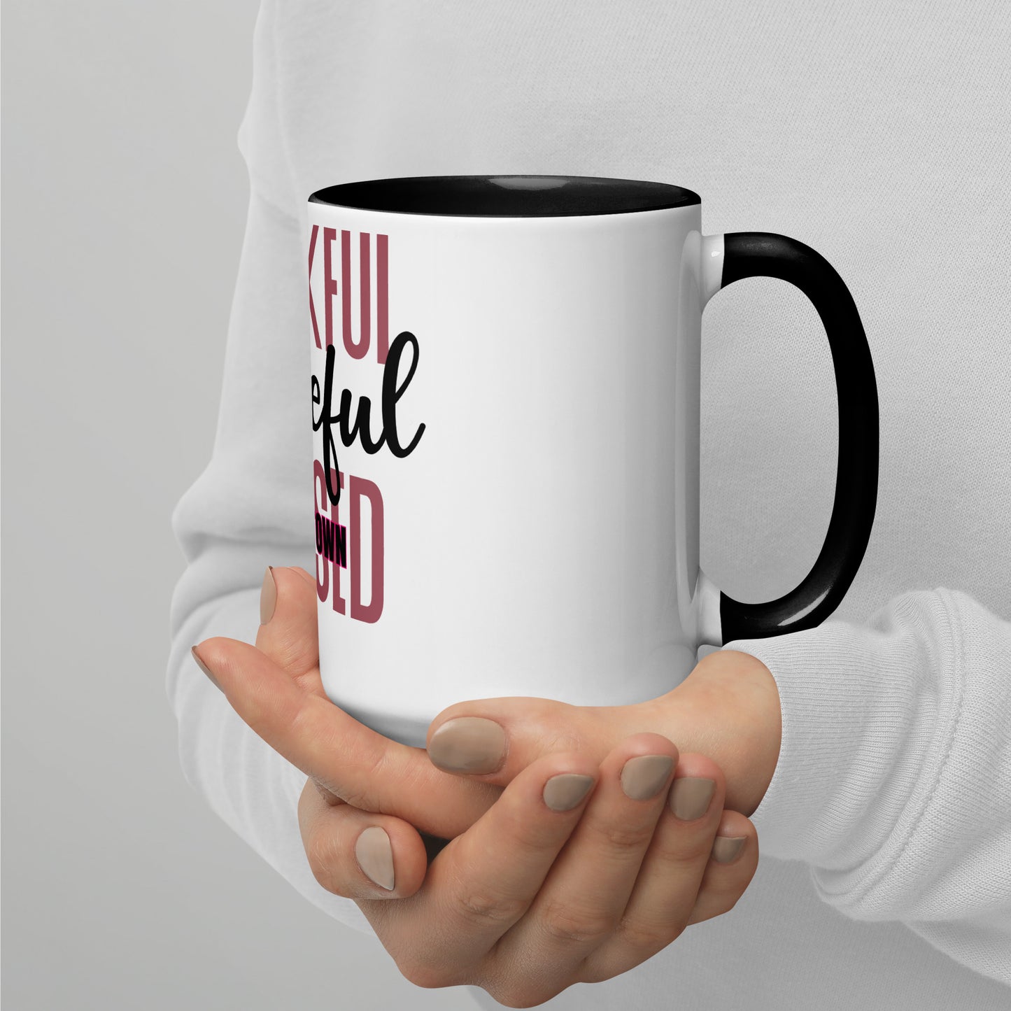 Thankful, Grateful and Small Town Blessed Mug with Color Inside