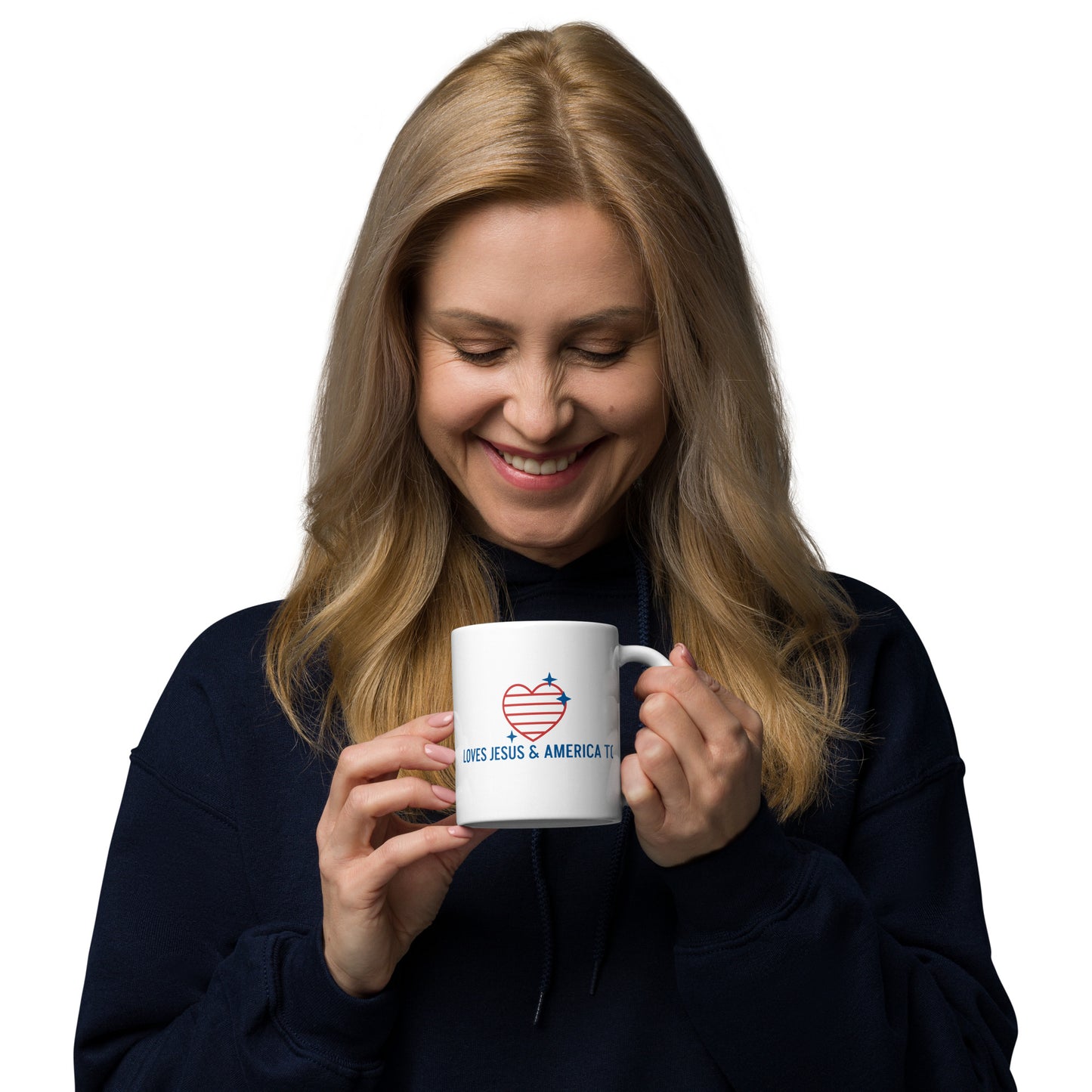 "Loves Jesus and America Too" White glossy mug