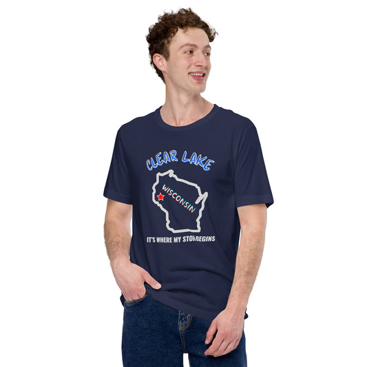 Clear Lake, "Where My Story Starts" Unisex t-shirt
