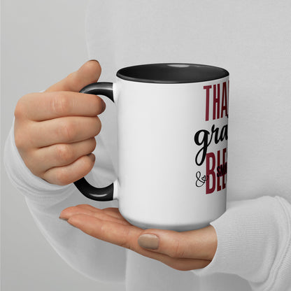 Thankful, Grateful and Small Town Blessed Mug with Color Inside