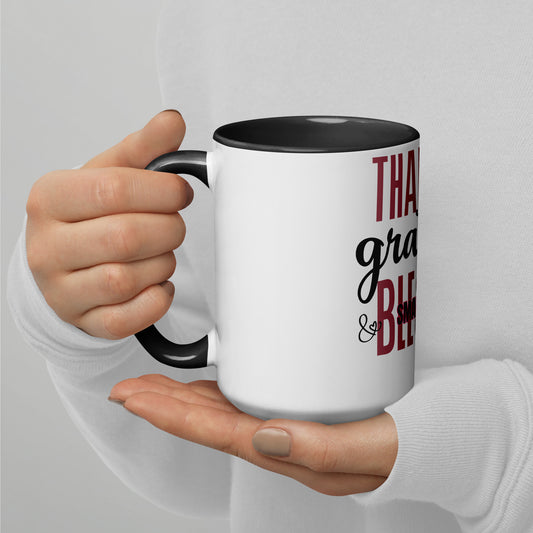 Thankful, Grateful and Small Town Blessed Mug with Color Inside