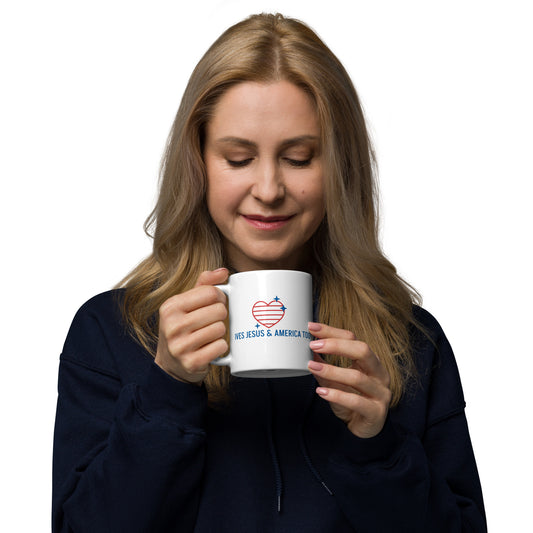 "Loves Jesus and America Too" White glossy mug