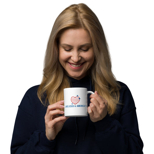 "Loves Jesus and America Too" White glossy mug